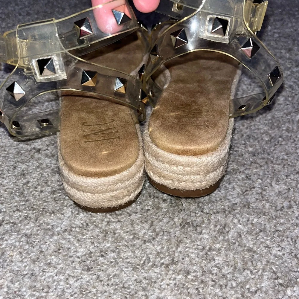 INC International Concepts Women's Valetta Woven Flatform‎ Clear Studs Sandals